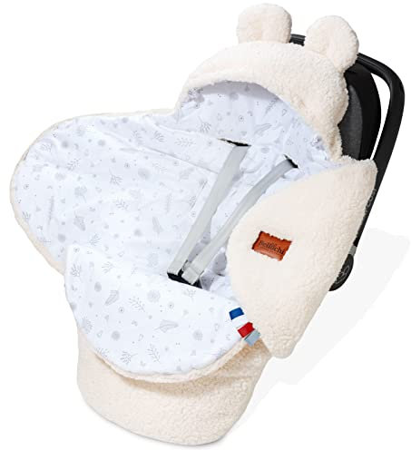 BELLOCHI Einschlagdecke Babyschale Weiß - Babydecke Kinderwagen 90x90cm - Baby Decken für Autositz, Buggy Decke - Weiche Babydecke Baumwolle Oeko-TEX - Babydecke Winter für Kinder