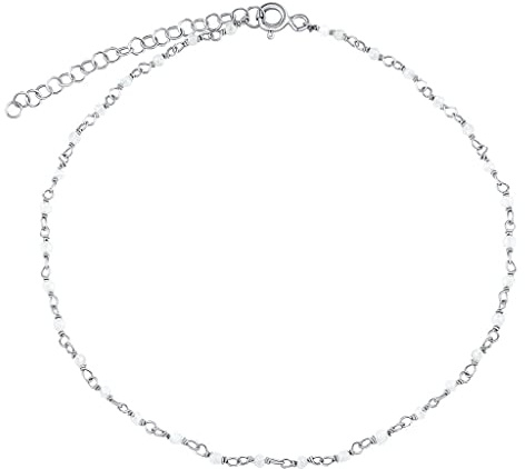 SILVEGO Bracelet de cheville pour femme en argent sterling 925 avec véritable émeraude, pierre de lune, turquoise, grenat ou quartz rose, 23 centimeters, Argent sterling Métal, Pierre de lune