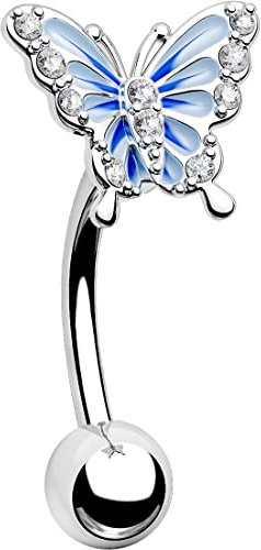 OUFER 16G Rook Piercing Schmuck Daith Helix Ohrringe Blau Schmetterling Gebogene Barbell Augenbrauen Ring Chirurgenstahl Knorpel Conch Tragus Vertikale Labret Lippe Bottom Bars Frauen Männer Geschenk