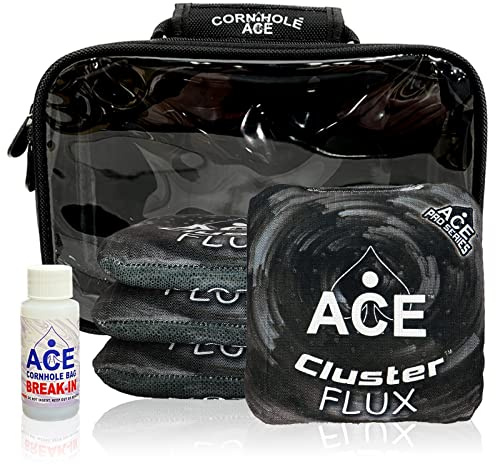 Cluster Flux | Schwarz | ACE Pro Bag Kit: 4 Pro Taschen + Einbauset + Tragetasche | Professionelle Cornhole Bags Dual Sided Slick Stick Allwetter
