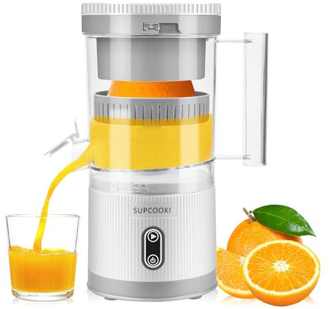 Presse-agrumes électrique rechargeable avec câble USB et brosse de nettoyage, bouton tactile, presse-agrumes automatique, orange, citron et pamplemousse, facile à nettoyer, blanc