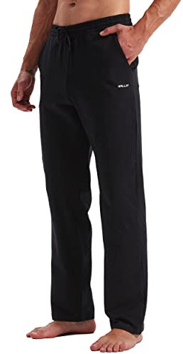 WILLIT Jogginghose Herren Baumwolle Trainingshose Sporthose Lang Freizeithose Fitness Yogahose Sweathose Lounge Pants Loose Männer mit Taschen Schwarz L