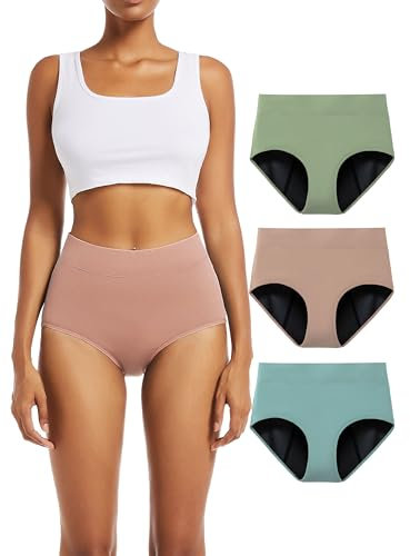 TIICHOO High Waist Perioden Unterwäsche Saugfähigkeit Inkontinenz Slip Damen Waschbar 3er Pack (48, Matcha Grün/Türkis Grün/Roségold)