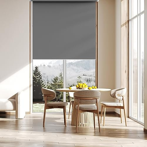Blinds Blackout Curtains 110 x 180 cm, Waterproof UV and privacy Protection Sunshade Privacy Screen, Easy To Install On No Drill, for Window and Door, Dark Grey