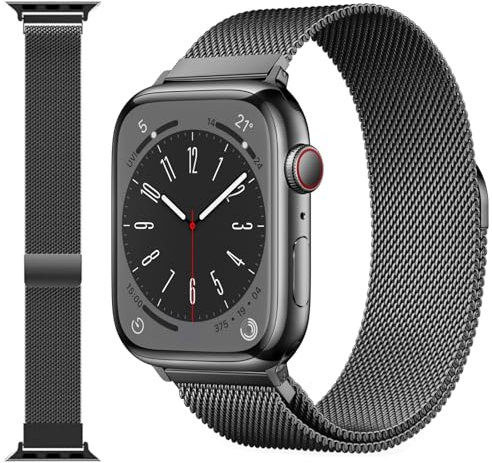 Original Edelstahl Milanese Loop Kompatibel mit Apple Watch Armband 38mm 40mm 41mm 42mm 44mm 45mm 46mm 49mm, Ersatzband für iwatch Ultra 2/Ultra, SE Series 10 9 8 7 6 5 4 3 2 1