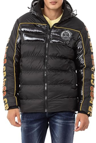 Cipo & Baxx Herren Steppjacke Winter Jacke Mantel Parka Kapuzenjacke Glanzoptik CM218 Schwarz L