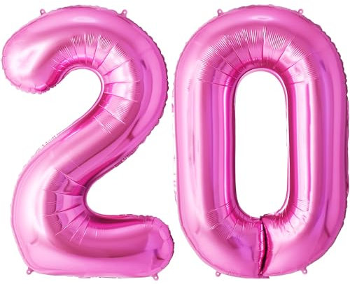 FUNFEST 100 cm rosa Luftballons zum 20. Geburtstag – Geburtstagsballon-Dekoration – inklusive XL-Ballon zum 20. Geburtstag und Strohhalm – Heliumfliegen