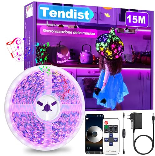 TENDIST 15M Schwarzlicht Led Streifen App Control, Blacklight Led Strip für Party mit Fernbedienung, Smart uv Lampe, 24v Neon Led Strip Selbstklebend für Halloween Deko, Wandteppich, Poster