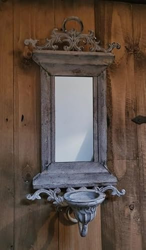 Generisch WANDKERZENHALTER MIT Spiegel ANTIK Shabby Landhaus Stil GRAU WANDDEKO NEU WO-1667