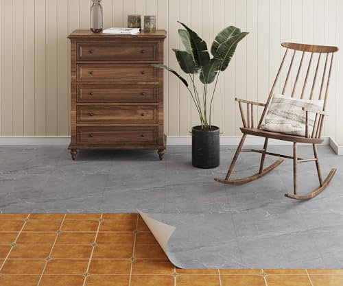 Oxdigi PVC Bodenbelag Selbstklebende 6 m², Marmoroptik Vinylboden Bodenfliesen für Eingangstür, Wohnzimmer, Küche, Abstellraum, Zuschneidbar Vinyl-Fußböden 0,6 x 10 m Graue Steinopti