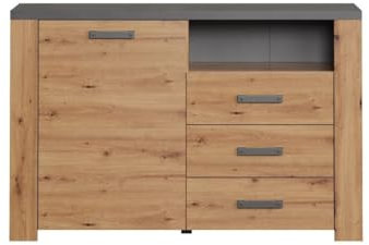 trendteam smart living - Follow - Sideboard - Eiche/Anthrazit - Kommode mit praktischen Vollauszug-Schubladen - (BxHxT) 127 x 83 x 40 cm - Mehrzweckschrank mit edler grauer Rückwand