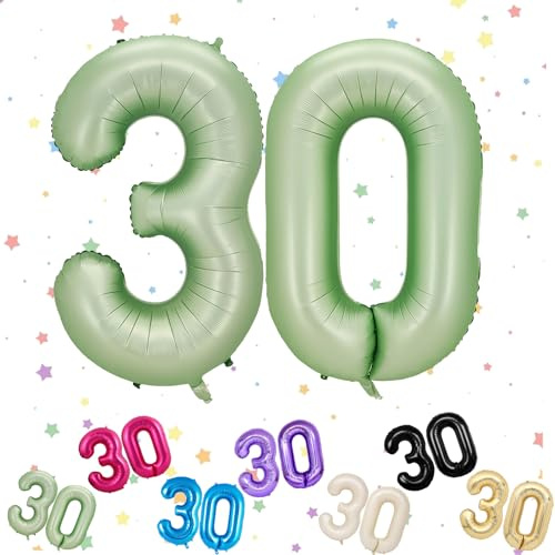 Grün Luftballon 30, Folienballon Zahl 30, 40 Zoll Helium Ballons 3 & 0, 30. Geburtstag Deko luftballon, Salbeigrün Luftballon 30. Geburtstag für Männer Frauen 30th Geburtstagsdeko Jubiläum Party Deko