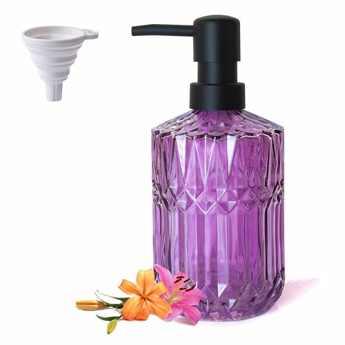 LaMarriti Violetter Seifenspender mit rostfreier Pumpe, nachfüllbarer Handlotionspender aus Glas für Badezimmer, Arbeitsplatte und Küche (lila)