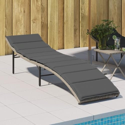 Rantry Sonnenliege mit Kissen Sonnenliege Relaxliege Gartenliege Liegestuhl Strandliege Terrassenliege Verstellbare Rückenlehne Liege für Garten, Balkon, Hellgrau 55x199x50 cm Poly Rattan