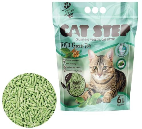 Cat Step Tofu Grüner Tee Katzenstreu - Umweltfreundlich, Nicht Klumpend, Biologisch Abbaubar, Geruchskontrolle, Chemiefrei, 5,4 kg