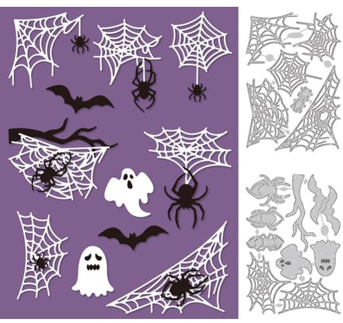 DELORIGIN Halloween Stanzformen Mit Spinnennetz Metall Stanzformen Kartenherstellung Stanzschablonen Neuheiten 2025 Prägeschablonen Für Heimwerker Prägung Scrapbooking Halloween Festival Dekor
