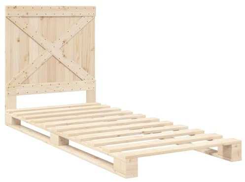 vidaXL Massivholzbett, Holzbett Bett mit Kopfteil, Bettrahmen mit Lattenrost, Palettenbett Einzelbett Schlafzimmerbett, 90x200cm Kiefer