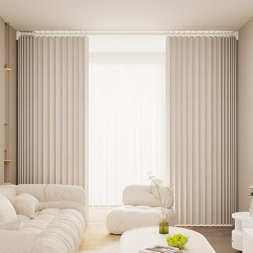 Elitix Paravento da Interno Divisorio per Tende Privacy a 2 Pannelli con Asta Retrattile, Tende Verticali per Finestre per Porte Scorrevoli in Vetro, Divisori per Monolocale(Beige,265-315cm)