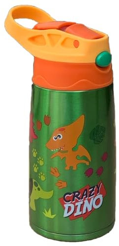 Thermosflasche für Kinder Dinosaurier 450 ml Flasche mit automatischer Öffnung Pop-Up kontrollierte Thermoskanne 12 Stunden kalt 8 Stunden heiß