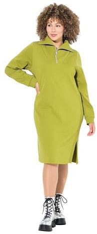 Ulla Popken Damen große Größen Übergrößen Plus Size Sweatkleid, Troyerkragen, Reißverschluss, Langarm