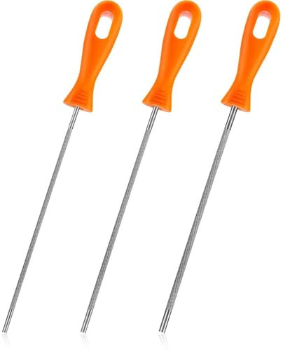 3Pcs Chainsaw Chain Sharpening File Set, Chainsaw Sharpener File Round Sharpening File Steel Chainsaw File with Plastic Handle Woodworking Hand Tools