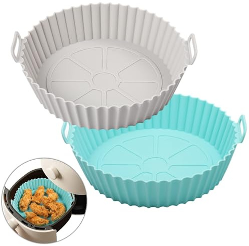 Fonyiunce Pack of 2 Silicone Mould for Hot Air Fryer, 20 cm Airfryer Silicone Mould, Hot Air Fryer Accessories, Air Fryer Liners, Reusable Round Hot Air Fryer Silicone Pot Liner, Accessories for Oven