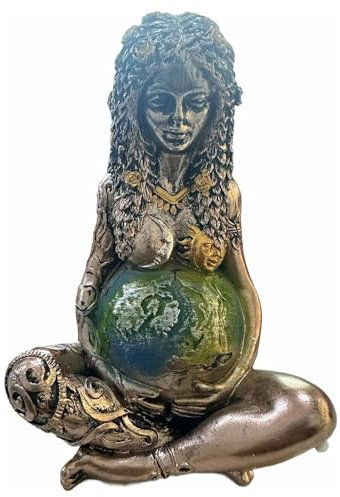 Glistenovelty Gaia-Skulptur für Altar, Mondgöttin aus Kunstharz, umweltfreundliche Dekoration für Zuhause und Büro, Meditationsgeschenke für Erdliebhaber (grün)