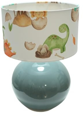 ValueLights | Eucalyptus Ceramic Table Lamp with Dinosaur Drum Lampshade Living Room Bedside Light | Table Lamps, Home Décor & Improvement Essential | Included LED Bulb