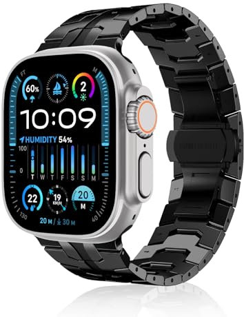 MaEiol Edelstahl Metall Armband für Apple Watch 49mm 45mm 44mm 42mm / Series 10 46mm, Iron Man Premium Metall Ersatzarmband für Apple Watch Ultra 2/SE/Series 10 9 8 7 6 5 4 3 2 1, Schwarz