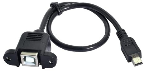 USB B Female Printer to Mini USB Male Extension Cable, Mini USB to USB B Cable with Panel Mount Screw Hole Connector