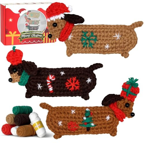 Ledeak Häkelset für Anfänger, Süßer Hund Häkelnadel Set Häkeln für Anfänger Kinder, Komplett Strickset Häkelset, Tiere Crochet Häkeln Set mit Schritt-für-Schritt Videoanleitungen (Hund)