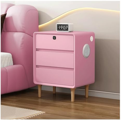 Smart Nightstand with Speaker USB Port and Fingerprint Lock for Bedside Table Organization Orange 3 Tier Nightstand Cabinet with Stars Design