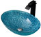 Fregadero de baño de vidrio de cristal, lavabo ovalado, instalación de encimera, lavabo de baño, lavabo artístico con grifo de cascada, drenaje desplegable de latón, azul