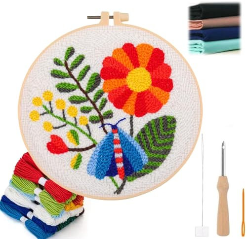 Punch Needle Embroidery Kits,Punch Needle Fabric With Floral Pattern,DIY Embroidery Starter Kit,Rug Hooking Beginner Kits,DIY Handcraft Embroidery Kit,Punch Needle Kit for Craft Lover,Punch Stitch Kit