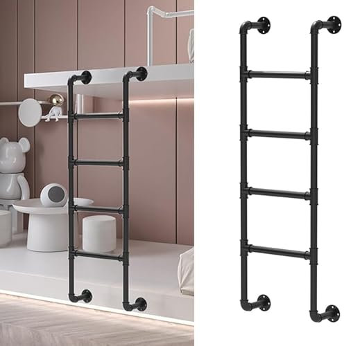 Schmiedeeiserne Wandleiter für Keller, Fenster, Brunnen und Dachboden, Etagenbett, 60 cm, schwarze Metall-Trittleiter zum Klettern in Wohnmobilen, Wohnungen und Außendecks