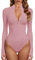 GJY Body da donna con zip frontale a maniche lunghe, Rosa dolce, S