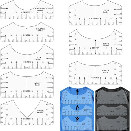 8 Stück T-Shirt Ausrichtungslineal, T-Shirt Zentrierung Werkzeug, PVC Weiß Schablonen-Lineal, T-Shirt Ausrichtung Lineal, sockenlineal plotten bügellineal, für Erwachsene Jugend und Kinder