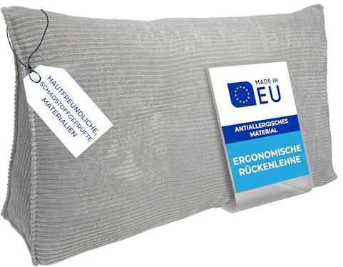 Pillows24 Cord Rückenkissen für Bett & Sofa 90cm, abnehmbarem Bezug | Bequemes Keilkissen und Lesekissen fürs Bett, waschbarem Bezug, Großes Sofakissen für Rückenlehne und Sofa, Hellgrau