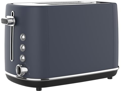 TERRAILLON New Moon Toaster mit 2 Schlitzen, 13 cm, 6 Leistungsstufen (1050 W) – Auftauen, Aufwärmen, automatische Abschaltung, Krümelschublade, Korpus aus lackiertem Edelstahl, blau