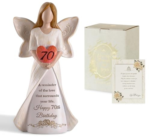 Storieme 70th Birthday Gifts for Women: 19cm Angel Figurine Decor | 7.5 hand-painted resin sculpture with gift-readybox, unusual present for 70 year old mum, sister, friends, ladies