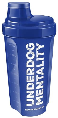 IronMaxx Eiweiß Shaker - 700ml Royal Blue Underdog Mentality | Étanche, sans BPA/DEHP, passe au lave-vaisselle | Avec bouchon à vis, tamis et mesure