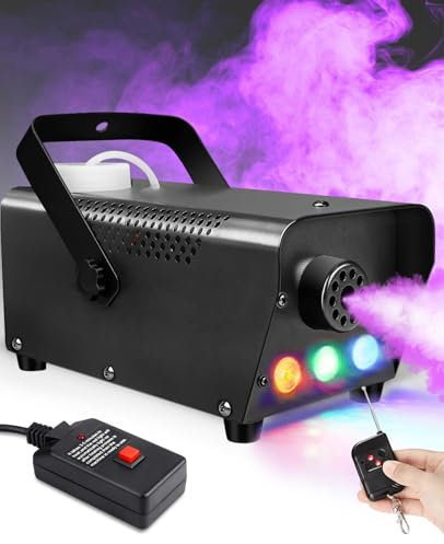 Smoke Machine,500W 2000CFM Fog with Wireless Remote Controls, Fog Machine 3 LED Lights with Colorful Smoke, for Outdoor Halloween Party Wedding Stage Effect