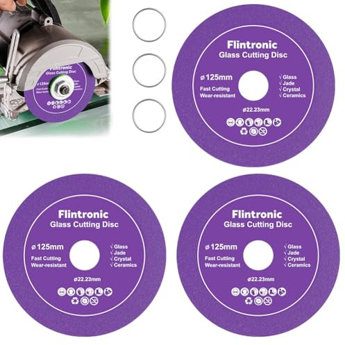 Flintronic 3pcs Disque Coupe Verre, Disque Diamant 125 Carrelage, Disque à Tronçonner Diamant, Disque Carrelage pour Bouteille, Porcelaine, Jade, Granit, Verre(125 x 22.23mm)