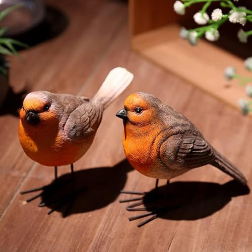 Set of 2 Robin Garden Ornaments Outdoor, Lifelike Resin Robin Garden Ornament, Outdoor Bird Statues, Robins Home Decoration, Christmas Ornaments Gardening Robin Gifts