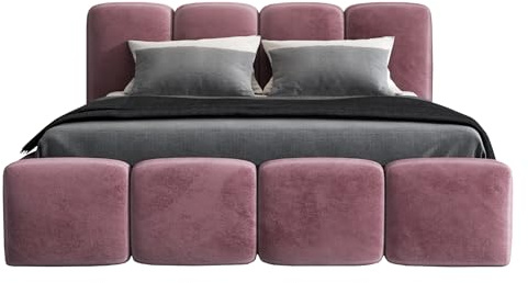 A&J MöbelLand Polsterbett 160x200 mit Bettkasten und Lattenrost – DONA-OM, Bett mit Stauraum in Rosa ohne Matratze