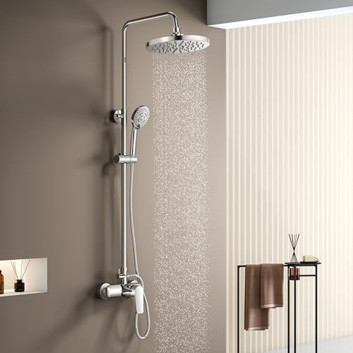 YOOZENA Columna de Ducha, Duchas de Baño Columna Extensible con Grifo, Cromado Redondo