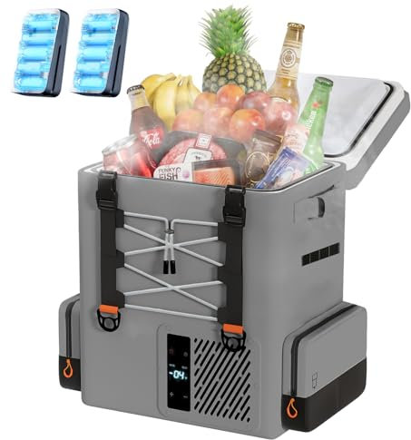 LiTHELi Nevera batería 20L, 12/24V 100-240V Nevera Mochila Coche eléctrico para Camping, Viajes, Autocaravana, Nevera con batería, 15 Minutos enfriamiento rápido (2 baterías)