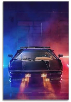Vintage Sport Car Countach Poster 80er Jahre Industrie Ästhetik Blau Rot Farbverlauf Beleuchtung Design Poster Dekorative Malerei Leinwand Wandposter und Kunstbild Druck Moderne Familie Schlafzimmer