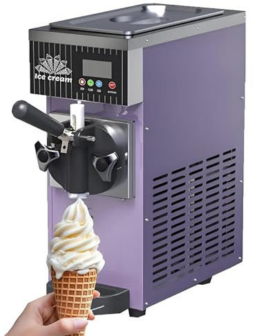 Home Soft Serve Ice Cream Machine Countertop Maker with LCD Panel 45 Kg/H Yield PreCooling & Auto Clean Single Flavor Purple Soft Serve Maker