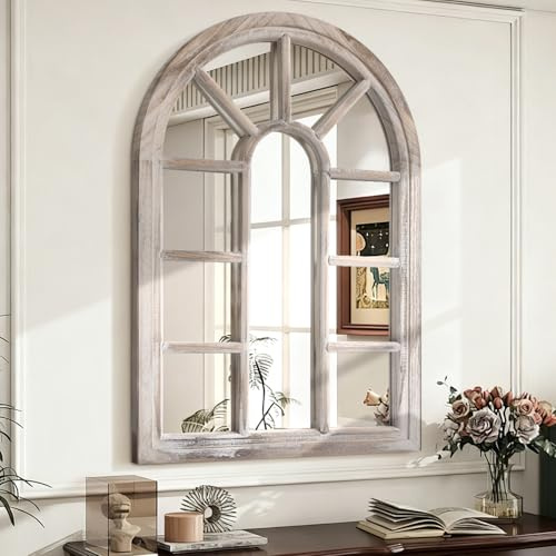 Lzuso Miroir en arche blanc à fixation murale avec grand cadre en bois - Art moderne - Miroirs décoratifs pour salon, chambre à coucher et entrée - 70 x 50 cm - Décoration d'intérieur